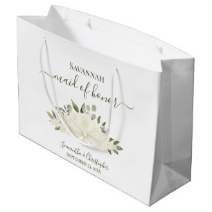 Grand Sac Cadeau Bouquet de roses blanches Boho Mariage Demoiselle