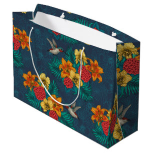 Grand Sac Cadeau Bouquet et colibris tropicaux