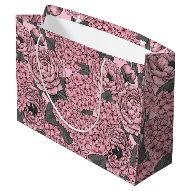 Grand Sac Cadeau Bouquet floral en rose (Dos Angle)