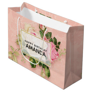 Grand Sac Cadeau Bouquet Rose & Rose Blanc Anniversaire