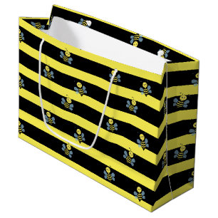 Grand Sac Cadeau Bourdons sur fond rayé noir jaune