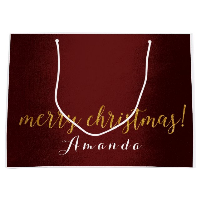 Grand Sac Cadeau Bourgogne Marron Gold Joyeux cadeau de Noël (Devant)
