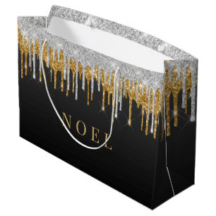 Grand Sac Cadeau Boutons de parties scintillant or et argent