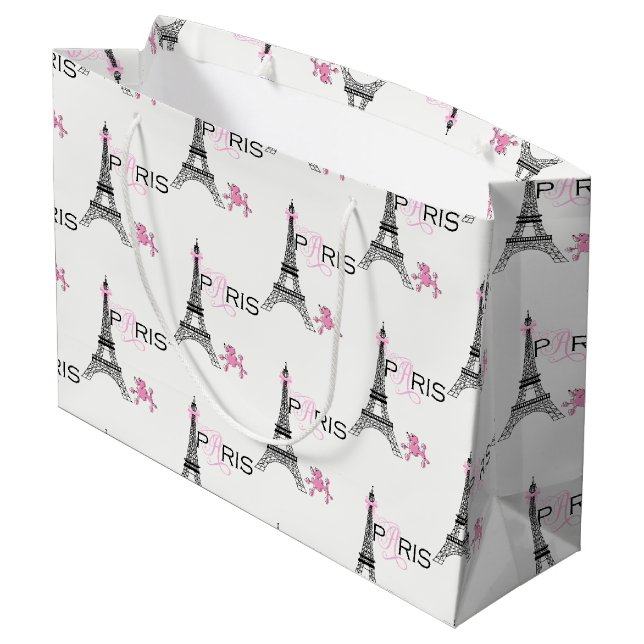 Grand Sac Cadeau Bow rose Tour Eiffel Paris France Poodle Chic (Dos Angle)