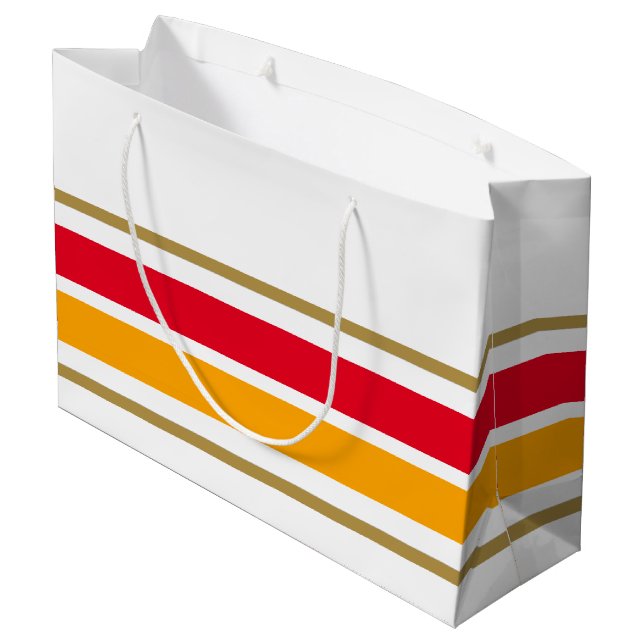 Grand Sac Cadeau Bright Red Golden Yellow Racing Stripes Sur Blanc (Dos Angle)