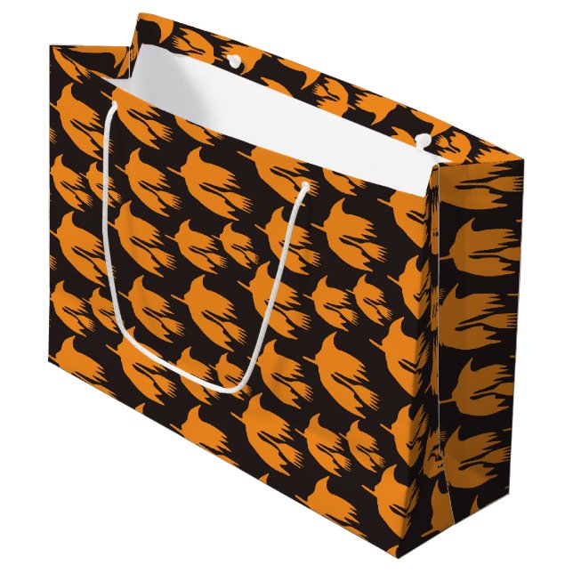 Grand Sac Cadeau Broom Ride nocturne - motif Halloween sans soudure (Devant Angle)