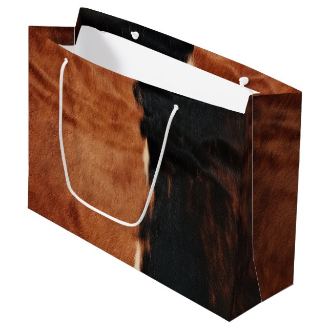 Grand Sac Cadeau Brown Noir Noir Faux Cowhide (Devant Angle)