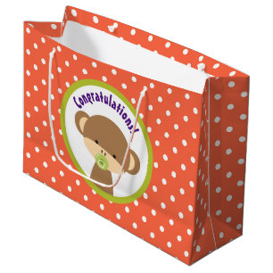 Grand Sac Cadeau Brown singe-bébé avec Pacifier Félicitations