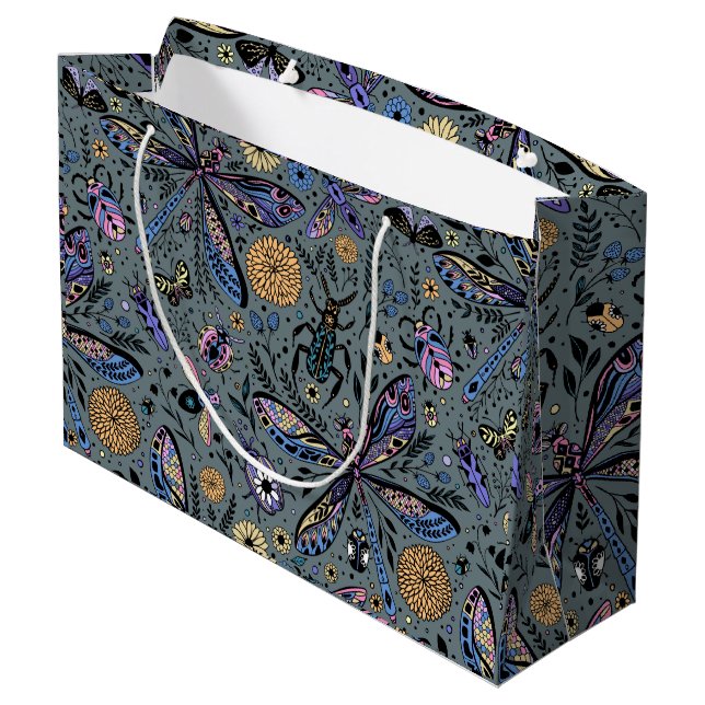 Grand Sac Cadeau Bugs de Doodle sur le gris de latte (Dos Angle)