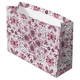 Grand Sac Cadeau Buissons, magenta foncé et rose sur blanc