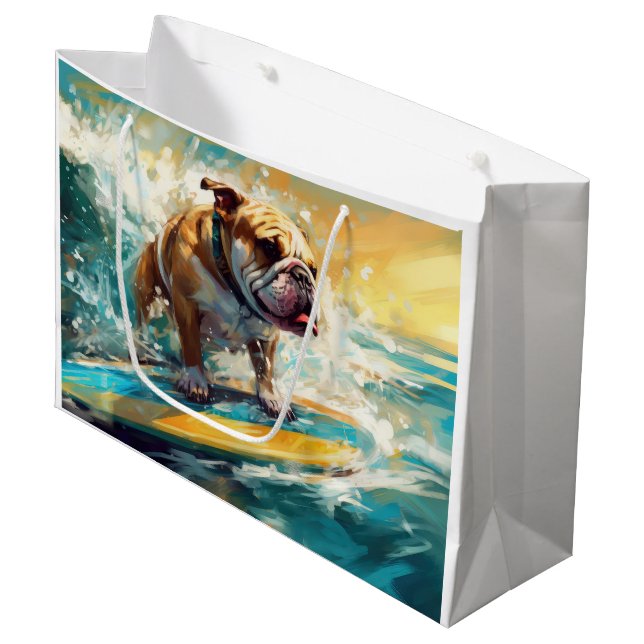 Grand Sac Cadeau Bulldog Beach Surf Peinture (Devant Angle)