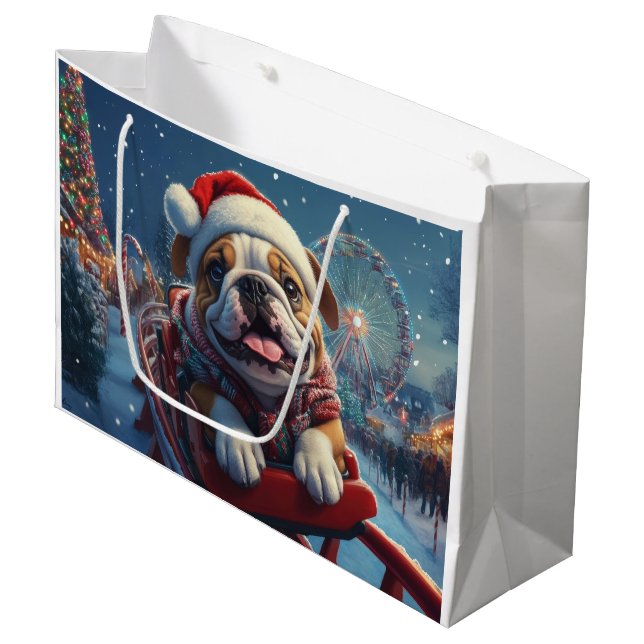 Grand Sac Cadeau Bulldog Roller Dessous de verre Noël (Devant Angle)
