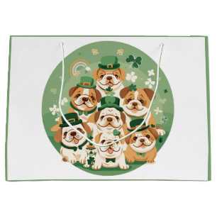 Grand Sac Cadeau Bulldogs anglais de la Saint-Patrick