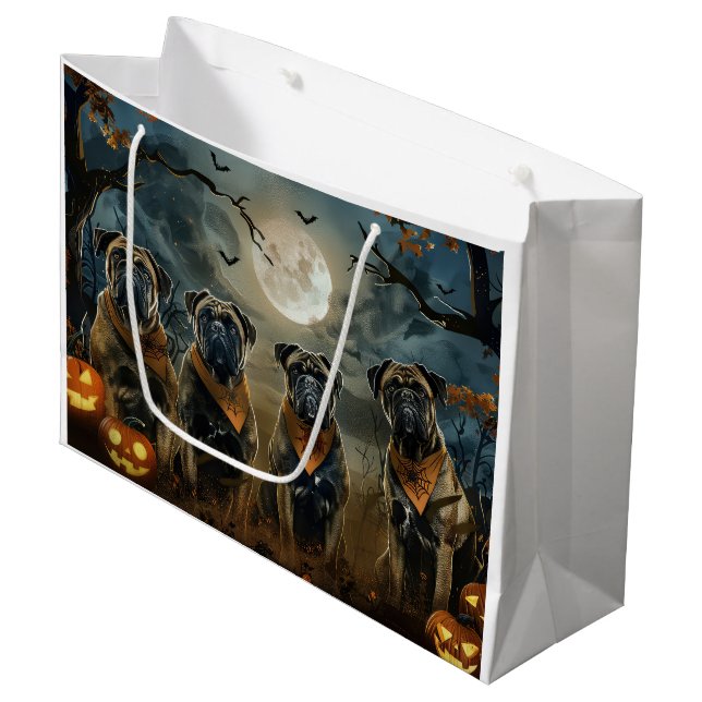 Grand Sac Cadeau Bullmastiff Halloween Éffrayant (Devant Angle)