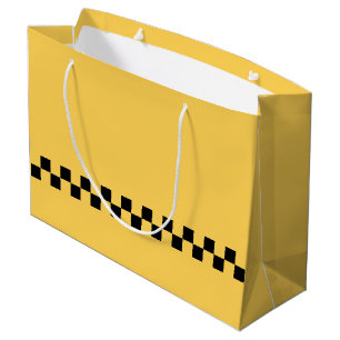 Grand Sac Cadeau Cabine jaune à damiers motif