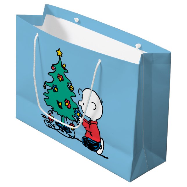 Grand Sac Cadeau cacahuètes | Lumières de Noël Brown Charlie (Devant Angle)