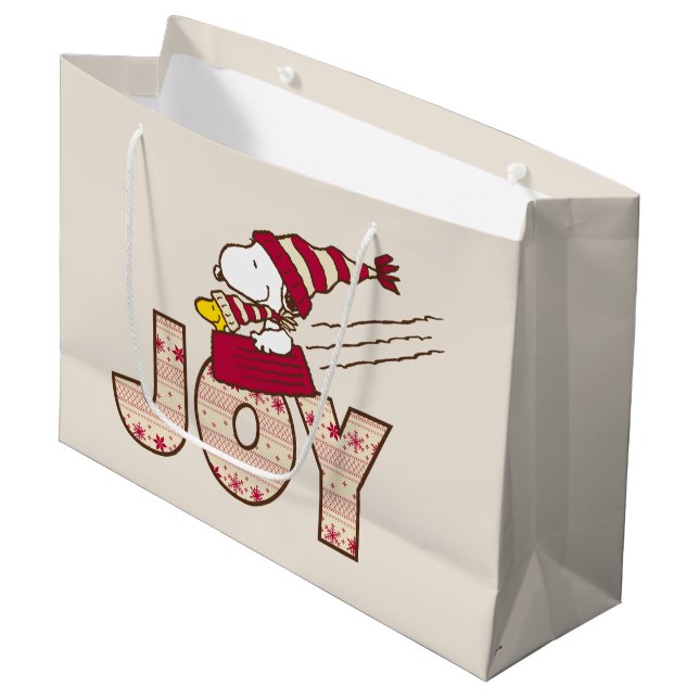Grand Sac Cadeau cacahuètes | Snoopy & Woodstock Joy Sled Ride (Devant Angle)