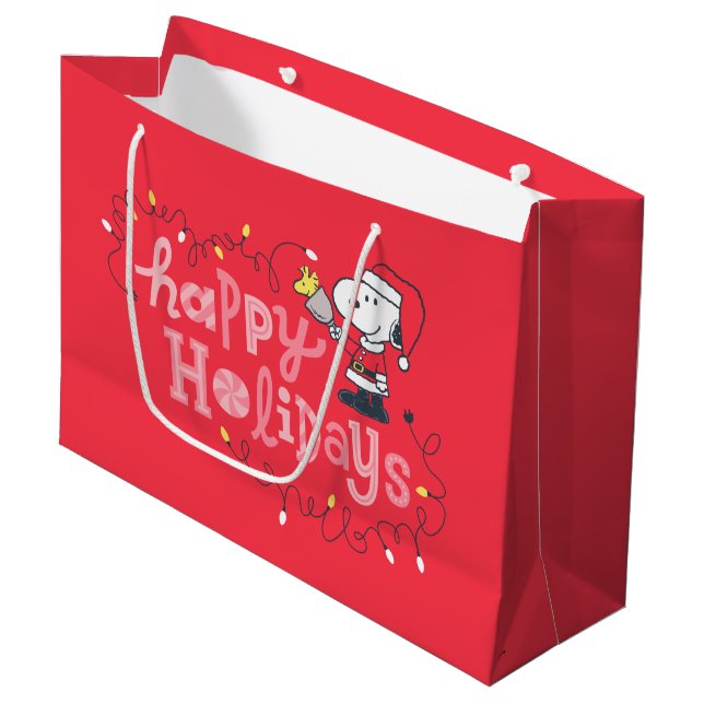 Grand Sac Cadeau cacahuètes | Snoopy & Woodstock Santa Claus (Devant Angle)