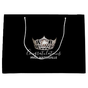 Grand Sac Cadeau Cadeau argenté de couronne de Mlle Amérique