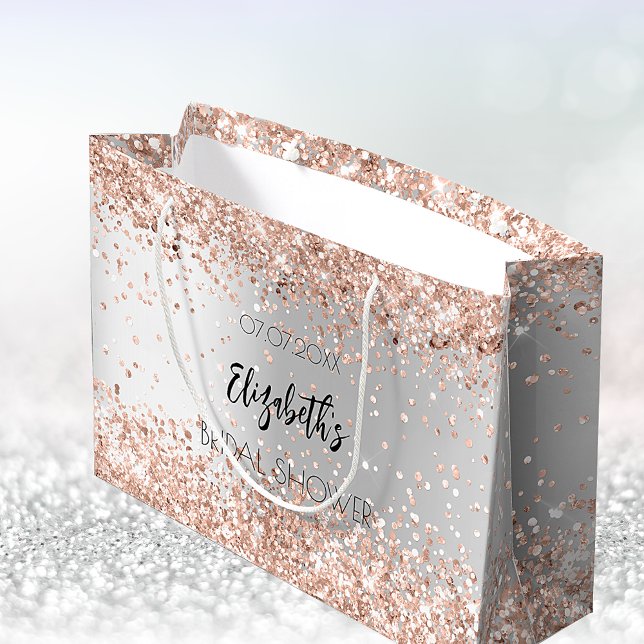 Grand Sac Cadeau Cadeau de mariage rose gold argent nom (Créateur téléchargé)