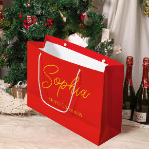 Grand Sac Cadeau Cadeau de Noël personnalisé en toile de jute rouge