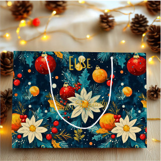 Grand Sac Cadeau Cadeau d'ornement de Noël bleu classique