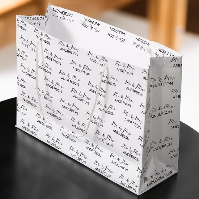Grand Sac Cadeau Cadeau mariage M. et Mme collage de nom personnali (Wedding gift Mr and Mrs personalized name collage Large Gift Bag)