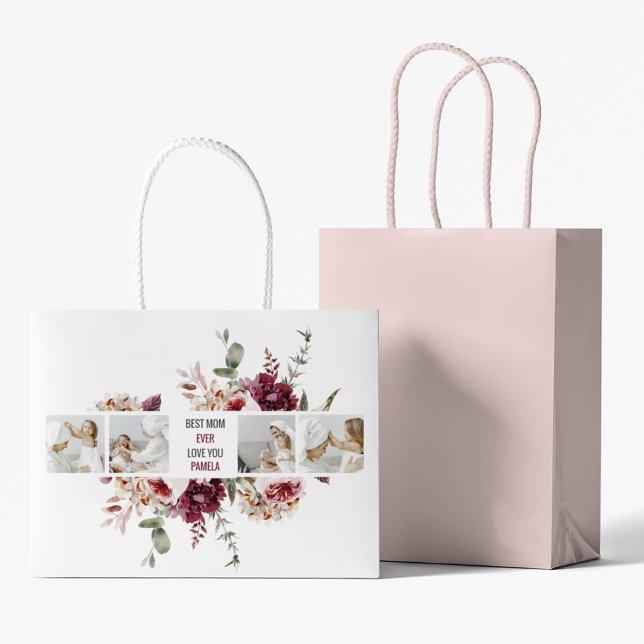 Grand Sac Cadeau Cadeau photo de collage moderne Fleurs de photos B (Créateur téléchargé)