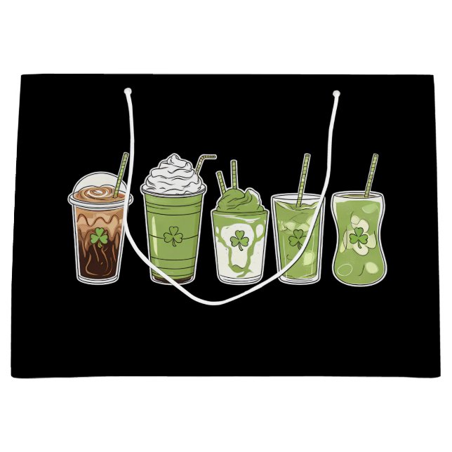 Grand Sac Cadeau Café Latte Green Cute Irish St Patrick's Day (Devant)