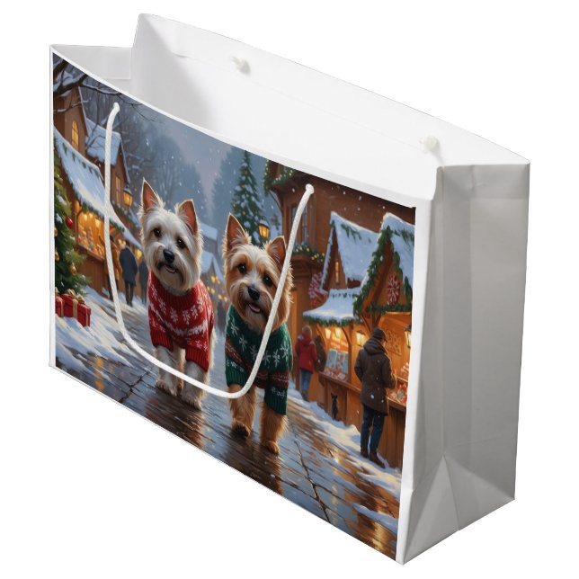 Grand Sac Cadeau Cairn Terrier Dogs Christmas Snow Holiday  (Devant Angle)