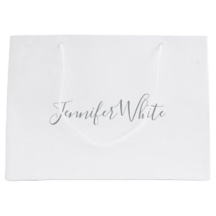 Grand Sac Cadeau Calligraphie Élégant Gris rétro Gris Blanc Nom