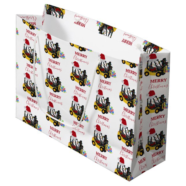 Grand Sac Cadeau Camion chariot élévateur de Noël (Devant Angle)