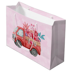 Grand Sac Cadeau Camion d'amour mignon avec Coeur Cargo Aquarelle
