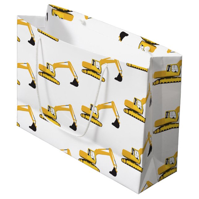 Grand Sac Cadeau Camion de construction de l'excavateur (Devant Angle)