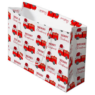 Grand Sac Cadeau Camion de feu rouge de Noël