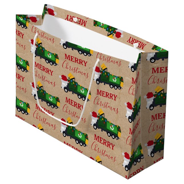 Grand Sac Cadeau Camion de recyclage de Noël (Devant Angle)