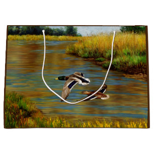 Grand Sac Cadeau Canards-Majards Survolant L'Étang