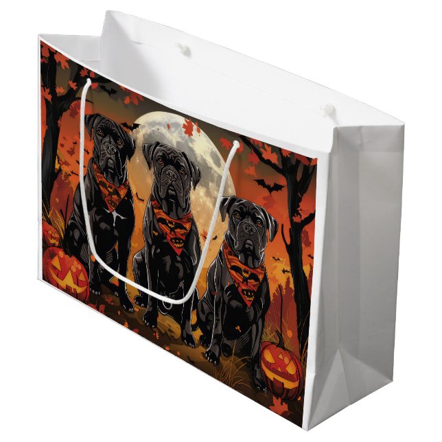 Grand Sac Cadeau Canne Corso Halloween Éffrayant (Devant Angle)
