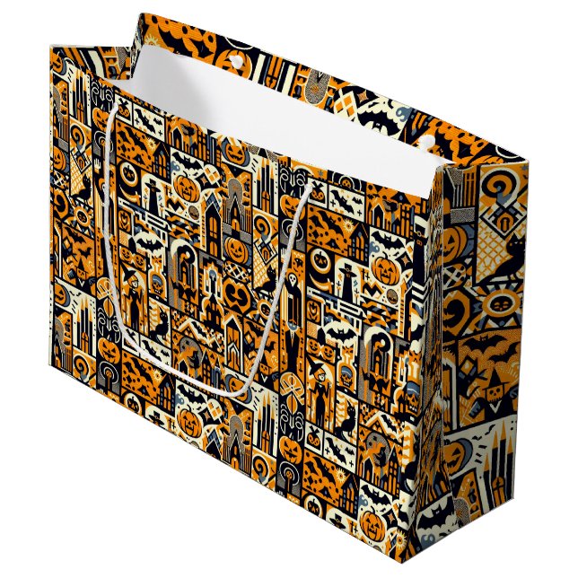 Grand Sac Cadeau Caractères Halloween (Devant Angle)