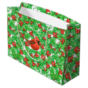 Grand Sac Cadeau Cardinal et motif d'aquarelle de baie sainte