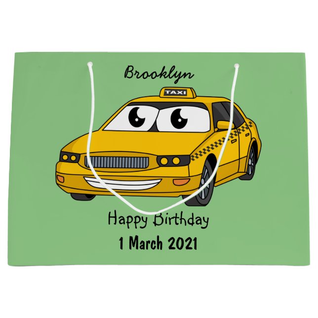 Grand Sac Cadeau Caricature amusante de taxi jaune mignon (Devant)