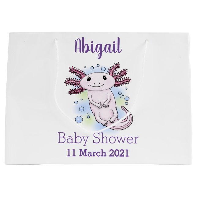 Grand Sac Cadeau Caricature axolotl rose adorable (Devant)