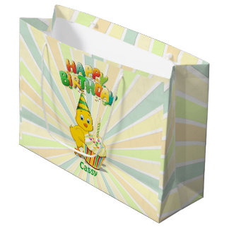 Grand Sac Cadeau Caricature colorée pour poulet d'anniversaire