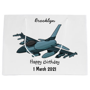 Grand Sac Cadeau Caricature d'avion de chasse militaire