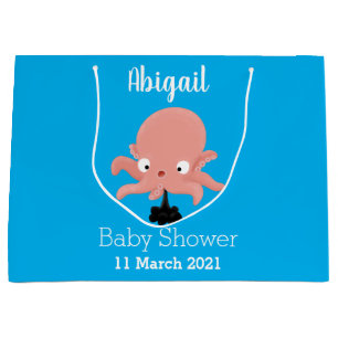 Grand Sac Cadeau Caricature de bébé pieuvre rose mignonne humour
