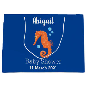 Grand Sac Cadeau Caricature de bulles d'hippocampe orange
