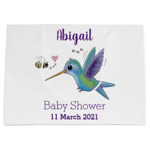 Grand Sac Cadeau Caricature de colibri d'abeille mignonne
