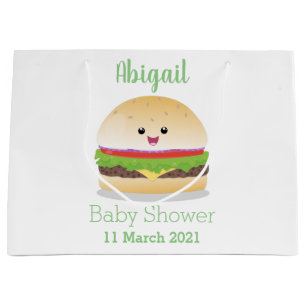 Grand Sac Cadeau Caricature de hamburger kawaii joyeux