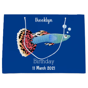 Grand Sac Cadeau Caricature de poisson tropical guppy très chic