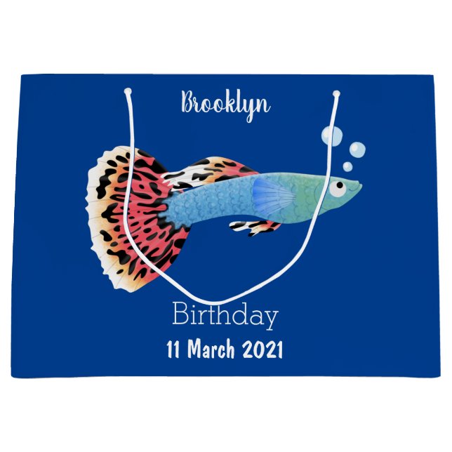 Grand Sac Cadeau Caricature de poisson tropical guppy très chic (Devant)